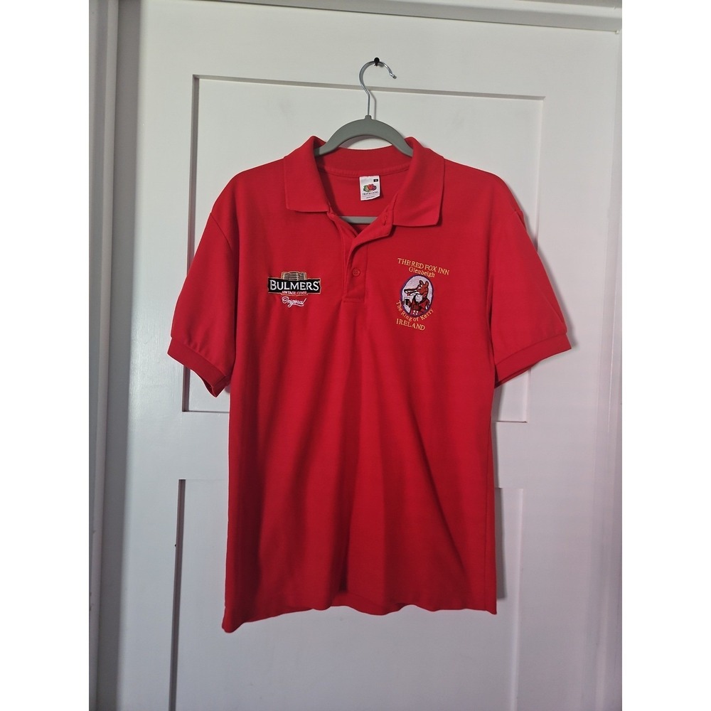 Fruit of the Loom Men's S Red Polo Shirt Bulmers Cider The Red Fox Inn Ireland - Picture 2 of 12
